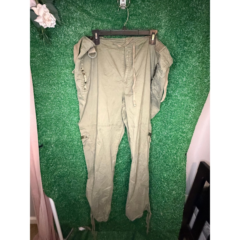 Venezia Olive Green Cargo Parachute Pants Plus Size 24 Y2K Utility Drawstring - Picture 4 of 4